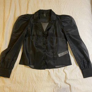 Statement Shoulder Black Button Up Shirt